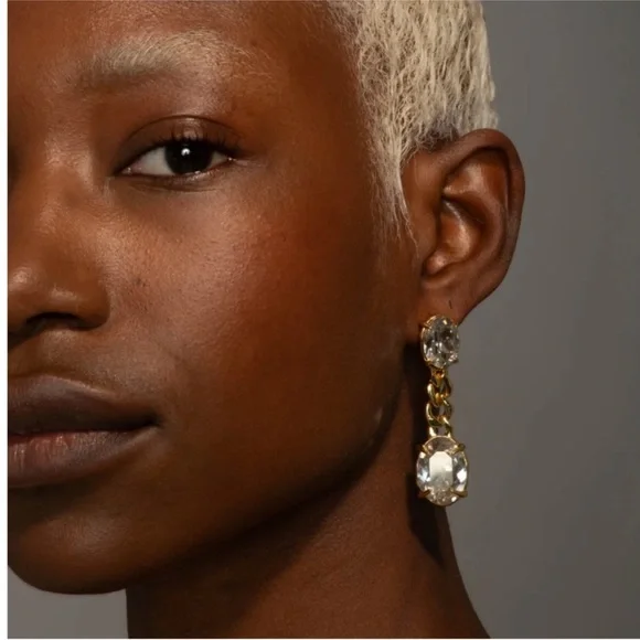 ALEXIS BITTAR • Bonbon Clear Crystal Drop Elegant Edgy Chain Drop Earrings - Picture 7 of 12